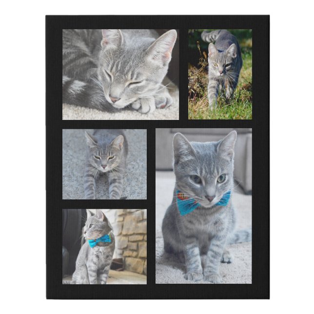 Customized Image Collage 5 Photo Family/Pet Faux Canvas Print (Front)
