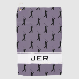 Customized Initials Golfer Pattern Purple Black Golf Towel