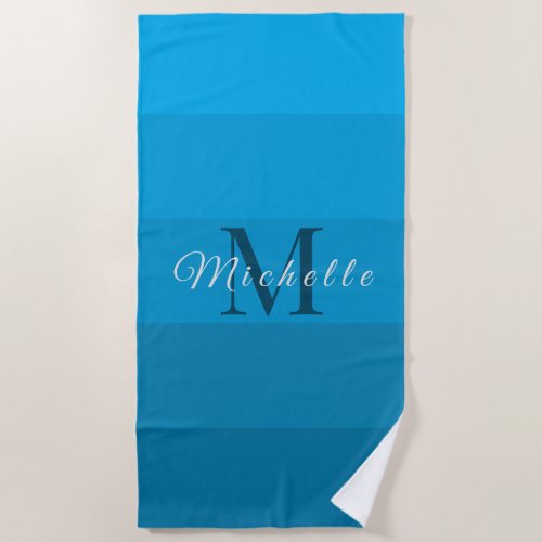 Customized Initials Monogram Blue Color Block For  Beach Towel