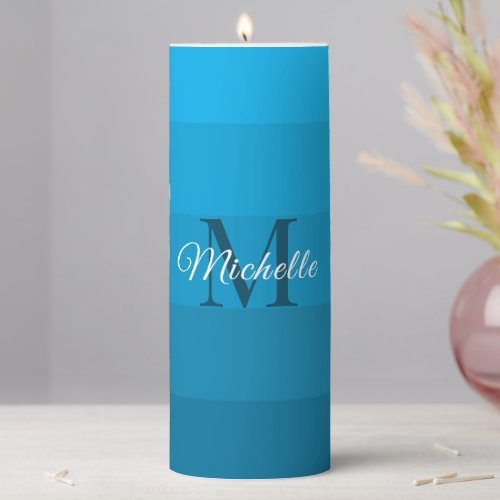 Customized Initials Monogram Blue Color Block For Pillar Candle