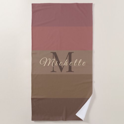 Customized Initials Monogram Brown ColorBlock For Beach Towel