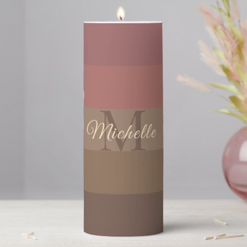 Customized Initials Monogram Brown ColorBlock For Pillar Candle