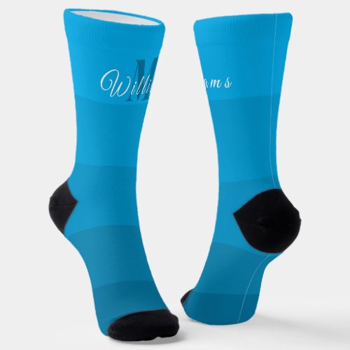 Customized Initials  Monogram For Blue ColorBlock Socks