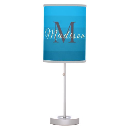 Customized Initials  Monogram For Blue ColorBlock Table Lamp