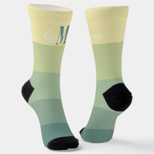 Customized Initials Monogram For Green ColorBlock Socks