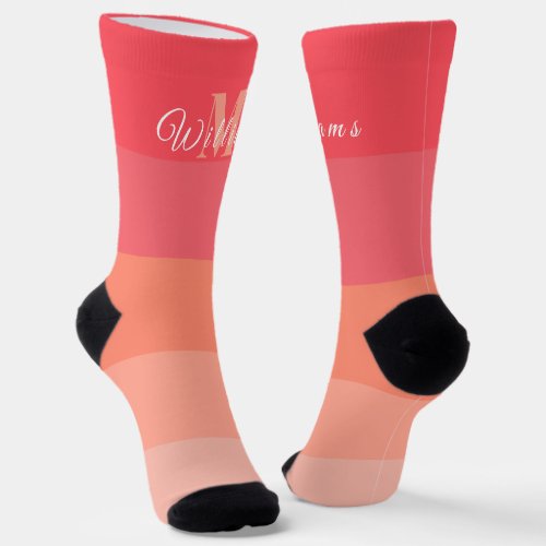 Customized Initials Monogram For Peach ColorBlock Socks