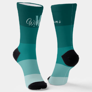 Customized Initials & Monogram For Teal ColorBlock Socks