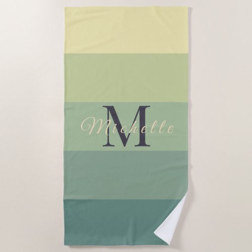 Customized Initials Monogram Green Color Block For Beach Towel