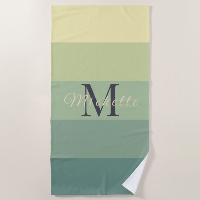 Customized Initials Monogram Green Color Block For Beach Towel (Front)