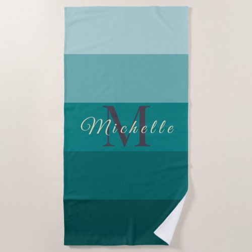 Customized Initials Monogram Green ColorBlock For Beach Towel