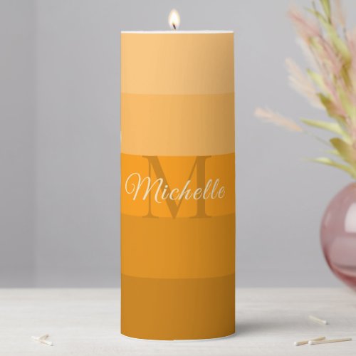 Customized Initials Monogram Orange ColorBlock For Pillar Candle