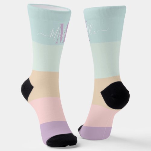 Customized Initials  Monogram Pastel Color Block Socks