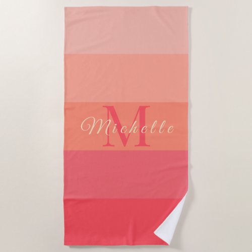 Customized Initials Monogram Peach Color Block For Beach Towel