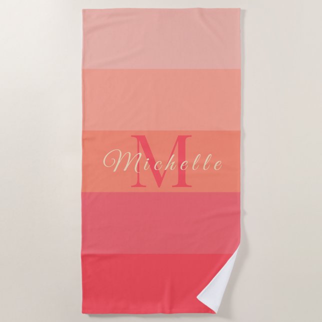 Customized Initials Monogram Peach Color Block For Beach Towel (Front)
