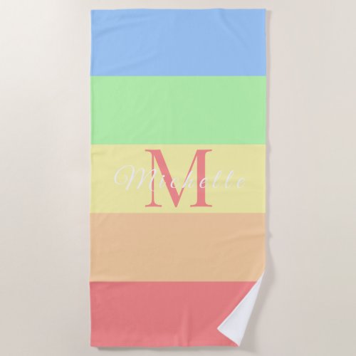 Customized Initials Monogram Pink Color Block For  Beach Towel
