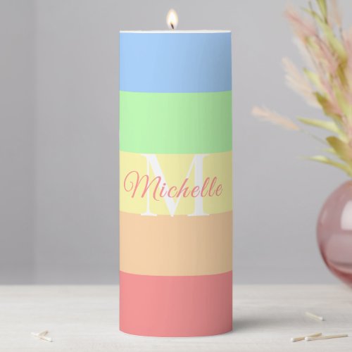Customized Initials Monogram Pink Color Block For  Pillar Candle