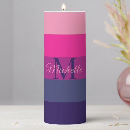 Customized Initials Monogram Purple ColorBlock For Pillar Candle