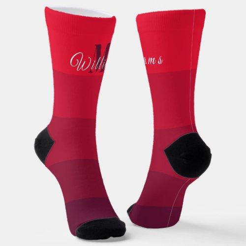 Customized Initials Monogram Rose Red ColorBlock Socks