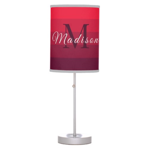 Customized Initials Monogram Rose Red ColorBlock Table Lamp