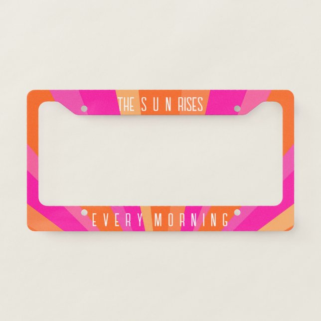 Customized Inspirational Pink and Orange Rays License Plate Frame (Front)