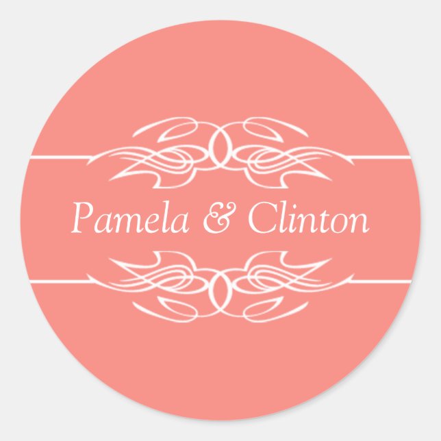 Customized Invitation Coral Pink Classic Round Sticker (Front)