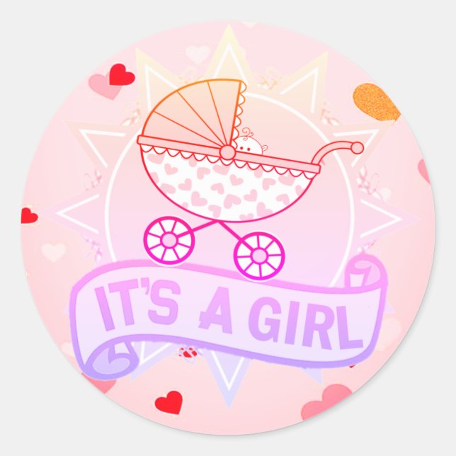 Customized IT'S A GIRL Baby Gender Reveal Stickers (Front)