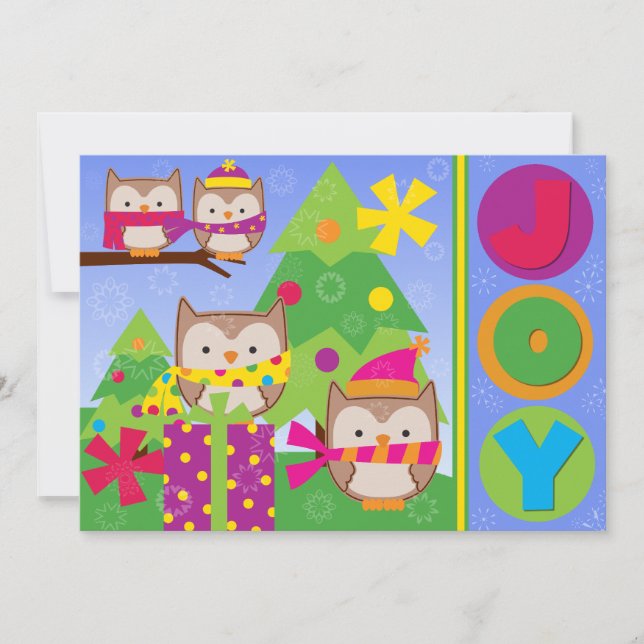 Customized Joyful Winter Owls Holiday Card (Front)