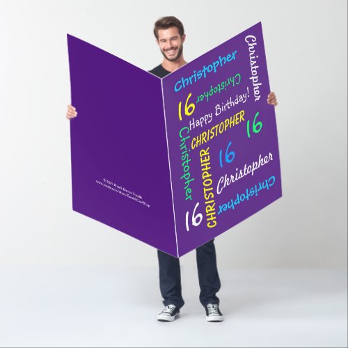 Customized JUMBO XXXL Purple Birthday Card Any Age