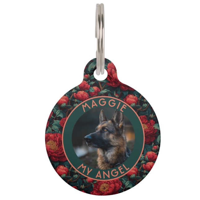 Customized Kitten Owner Gift Peonies Pet ID Tag (Front)