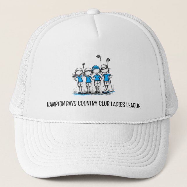 Customized Ladies Golf League Hat BLUE Cartoon (Front)