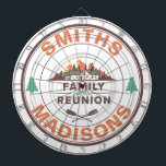 Customized Lake House Family Reunion Logo Dart Board<br><div class="desc">Spending time with my extended crazy family at the lake house is my favorite time of the year. Your family will be glad to have these customized reunion dartboard for the next competitive round of darts. The Customized Lake House Family Reunion Logo Dartboard has a lovely lake house vector along...</div>