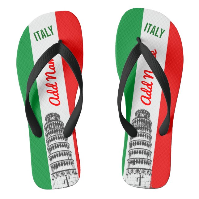 Customized Leaning Tower of Pisa and Italian Flag Flip Flops (Footbed)