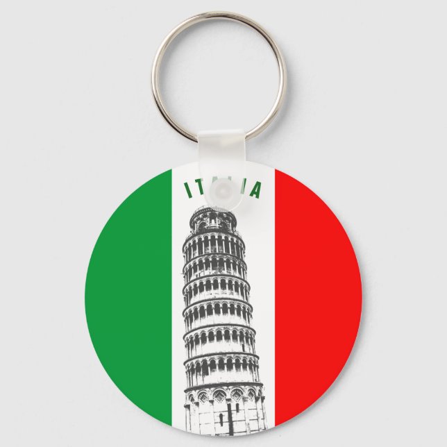 Customized Leaning Tower of Pisa and Italian Flag Keychain (Front)