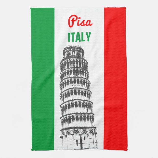 Customized Leaning Tower of Pisa and Italian Flag Kitchen Towel (Vertical)