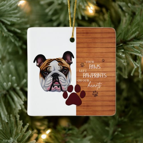 Customized Left Paw Prints On Our hearts Ceramic Ornament