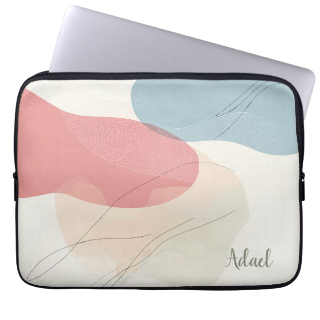 Customized legant Soft Blue and Coral Organic Flow Laptop Sleeve (Front)