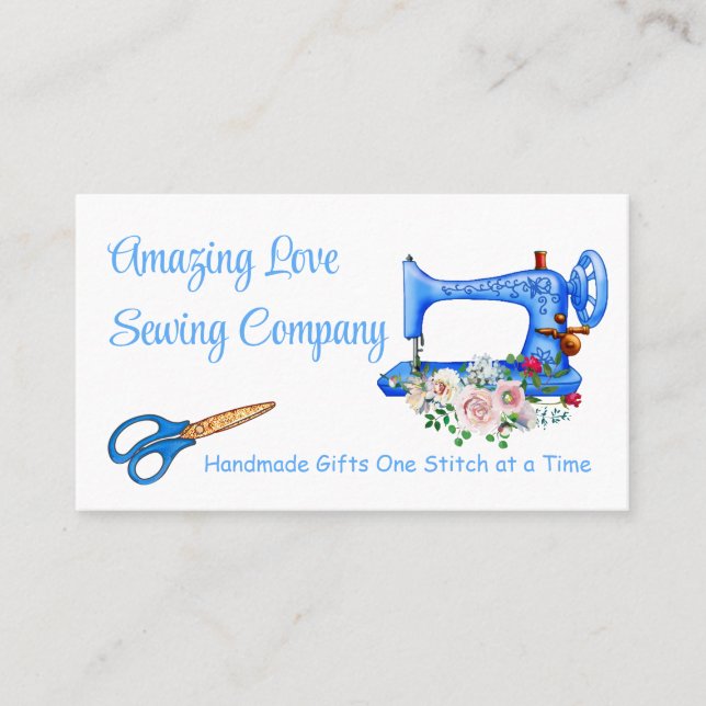 Customized Light Blue Sewing Machine 2 Business Card (Front)