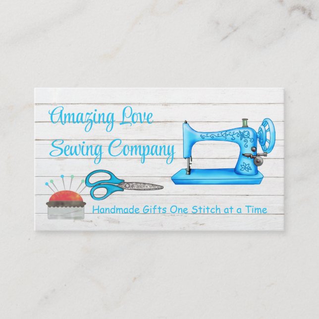 Customized Light Blue Sewing Machine 3 Business Card (Front)