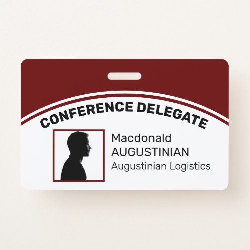 Customized Logo Photo ID Delegate BURGUNDY Badge