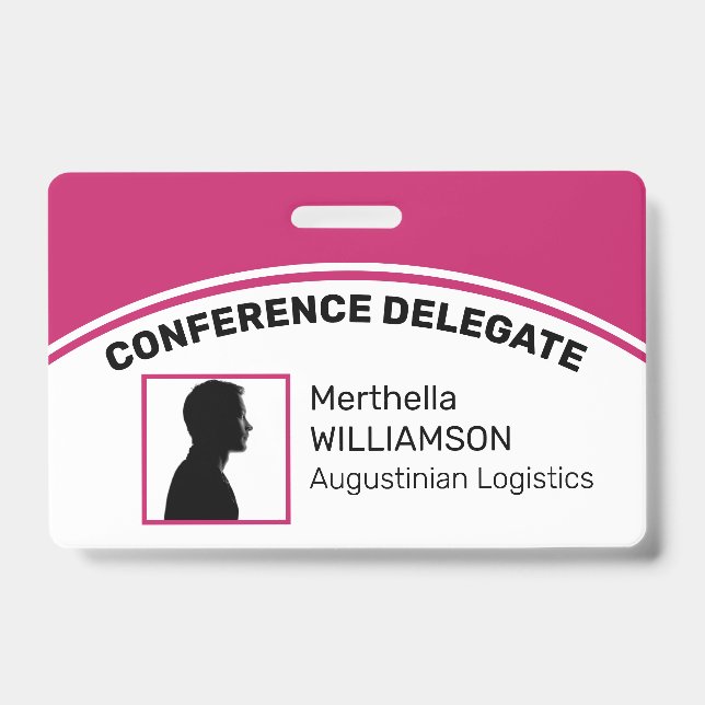 Customized Logo Photo ID Delegate DEEP PINK Badge (Front)
