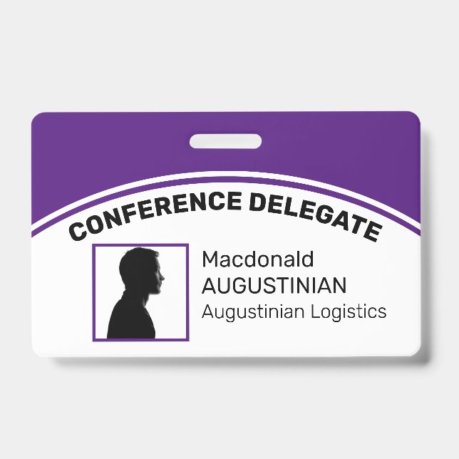 Customized Logo Photo ID Delegate PURPLE Badge (Front)