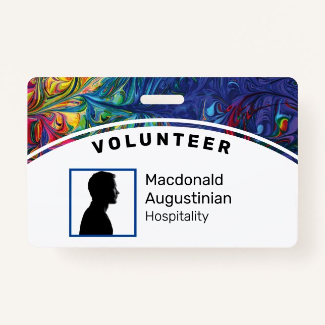 Customized Logo Photo ID VOLUNTEER Abstract Blue Badge (Front)