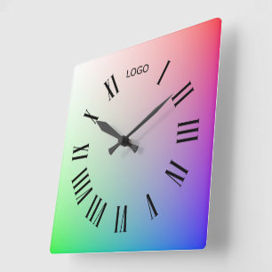 Customized Logo Photo Noon Hour, Colorful Rainbow Square Wall Clock