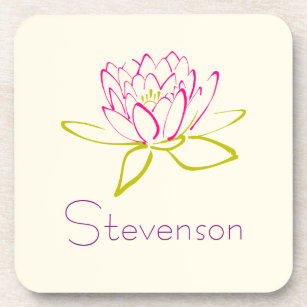 Customized Lotus Flower / Water Lily Illustration Drink Coaster