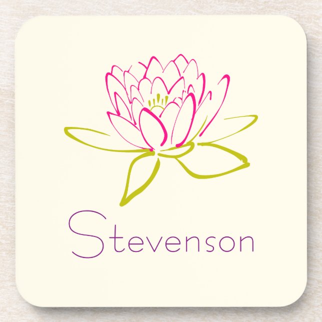 Customized Lotus Flower / Water Lily Illustration Drink Coaster (Front)