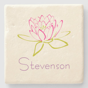 Customized Lotus Flower / Water Lily Illustration Stone Coaster
