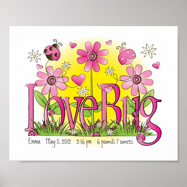 Customized Love Bug Lady Bug Girls Room Wall Art (Front)