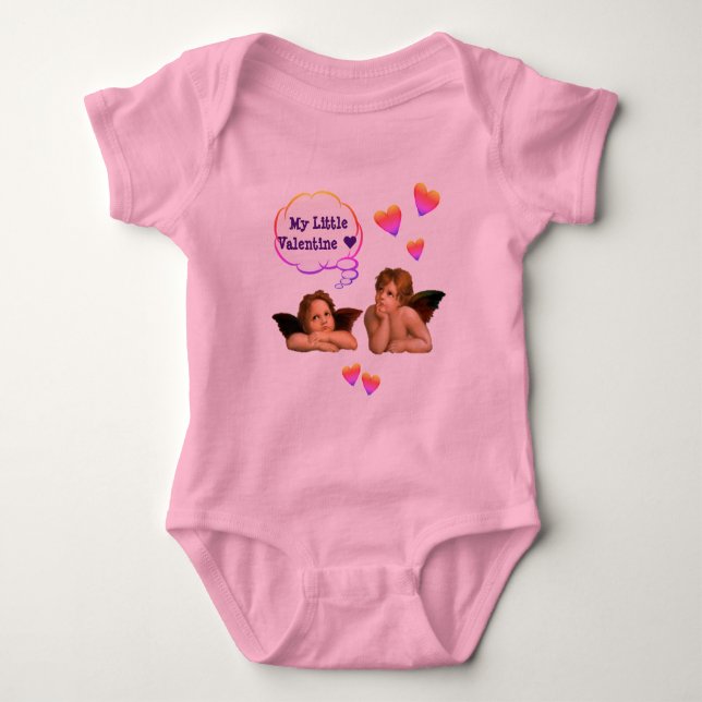 Customized LOVE MY LITTLE VALENTINE Cherub Angel Baby Bodysuit (Front)