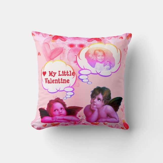 Customized LOVE MY LITTLE VALENTINE Cherub Angels Throw Pillow (Front)