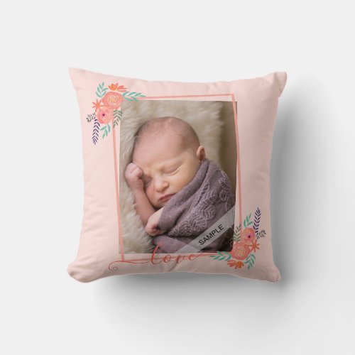 Customized Love Photo Coral Pink Flower  Throw Pillow